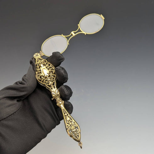 美國古董純銀鍍金便攜式折疊眼鏡 Roniet